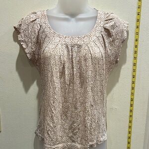 Banana Republic Cream and Brown Patterned Blouse